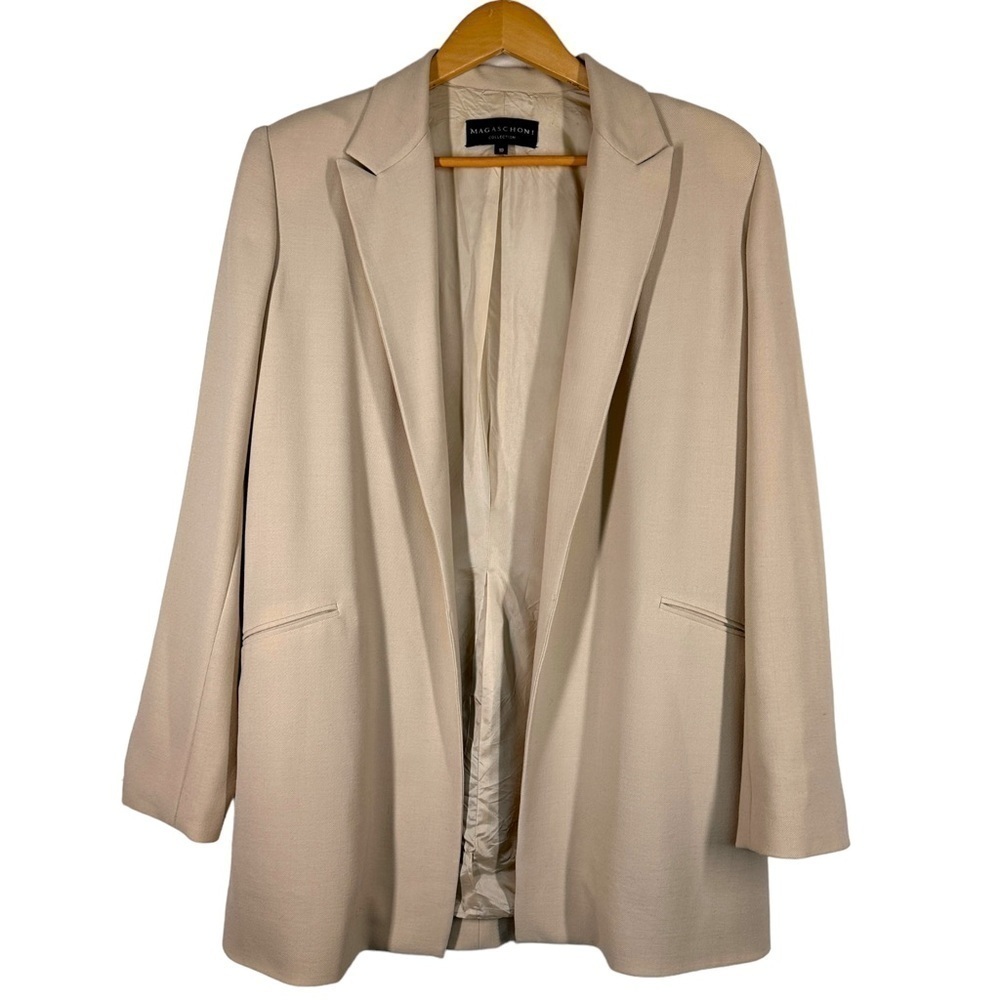 Magaschoni Collection Wool Open Longline Blazer in Beige 10